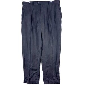 Cubavera Pants Mens 38x32 Gray Linen Rayon Dress Trousers Pleated Herringbone